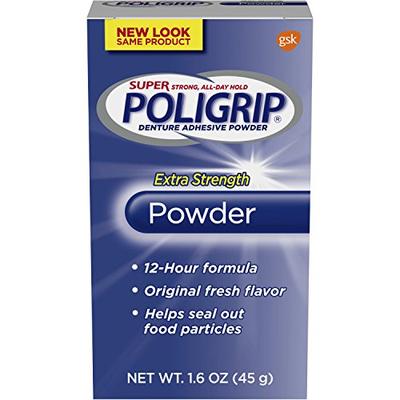 Super Poligrip Extra Strength Denture Adhesive Powder, 1.6 ounce (Pack of 6) (Packaging may vary)