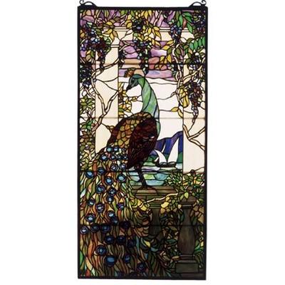 Meyda Tiffany 50562 Tiffany Peacock Wisteria Stained Glass Window, 19" Width x 40" Height